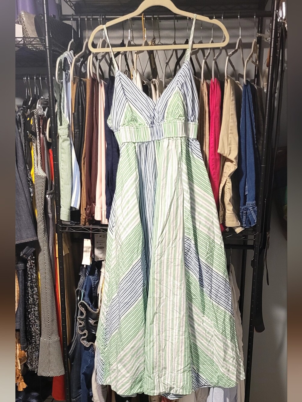 Striped Maxi Sundress Skirt in Green & Navy